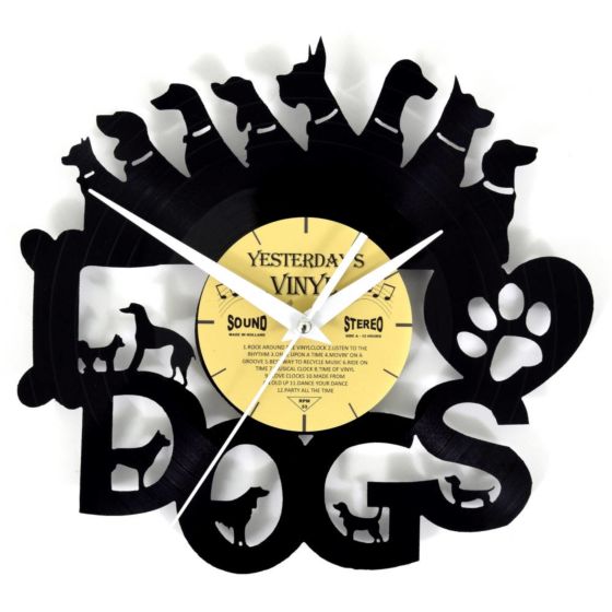 mythologie Ijdelheid Schiereiland Lp klok vinyl wandklok met honden - ook leuk als kinderklok